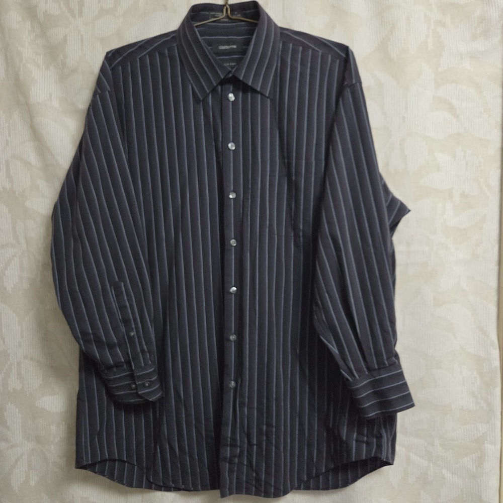 Claiborne Mens Dress Shirt XL Blue Navy Button Down Stripe Sleek Formal Academia
